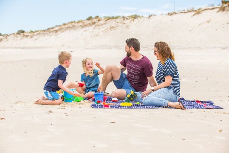 Bec and Jarrad, MyBudget clients, at the beach.