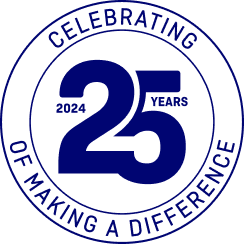 A logo for MyBudget. Celebrating 25 years in operation